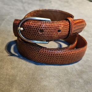 Vintage Colehaan Lizard Belt With Solid Brass Buckle